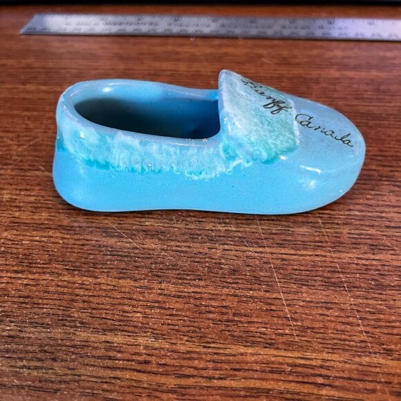 Vintage Turquoise Drip Glaze Pottery Blue Green Moccasin Shoe Banff Canada - Picture 6 of 8